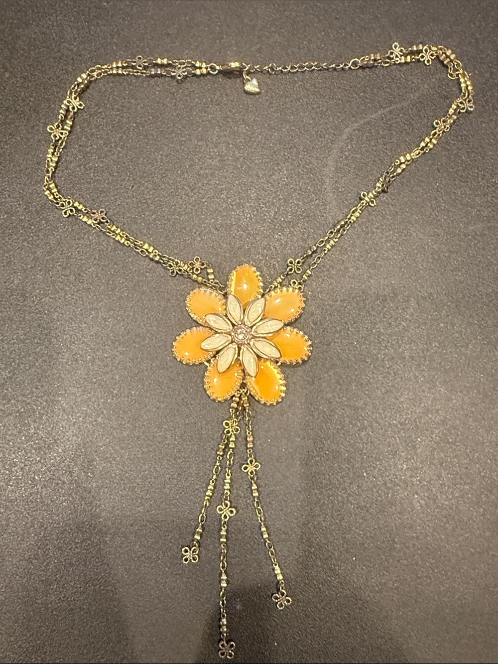 Vintage Carolee Gold-Tone Yellow Floral Pendant Necklace - Women Jewelry